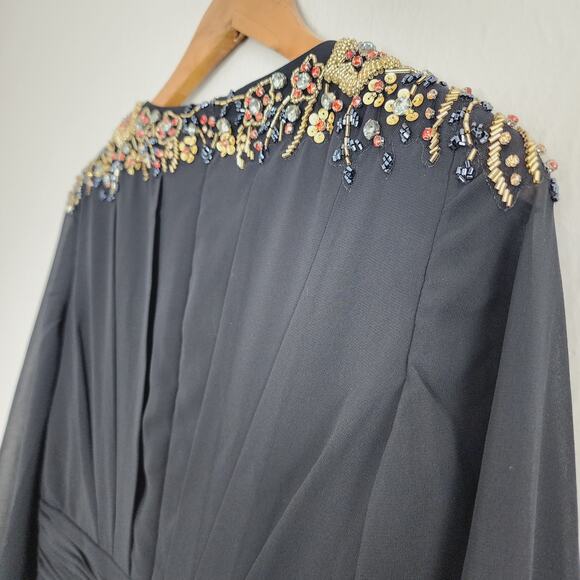 NEW Ieena For Mac Duggal Black Embellished Bead Shoulder Blouson Sleeve Gown - Picture 12 of 14